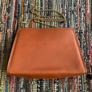 Vintage Ferragamo Tan Leather Bag with Gold Chain Strap